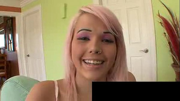 Pink hair cutie gets hard thrusting on the couch