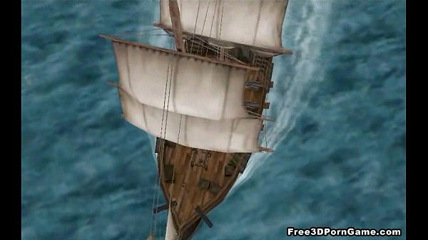 Two hot 3D ebony babes suck cock on a pirate ship