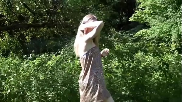 Cute russian blonde babe posing outdoors